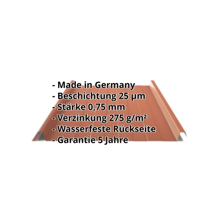 Stehfalzblech 33/500-LR | Dach | Stahl 0,75 mm | 25 µm Polyester | 8004 - Kupferbraun #2