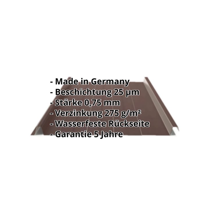 Stehfalzblech 33/500-LR | Dach | Stahl 0,75 mm | 25 µm Polyester | 8017 - Schokoladenbraun #2