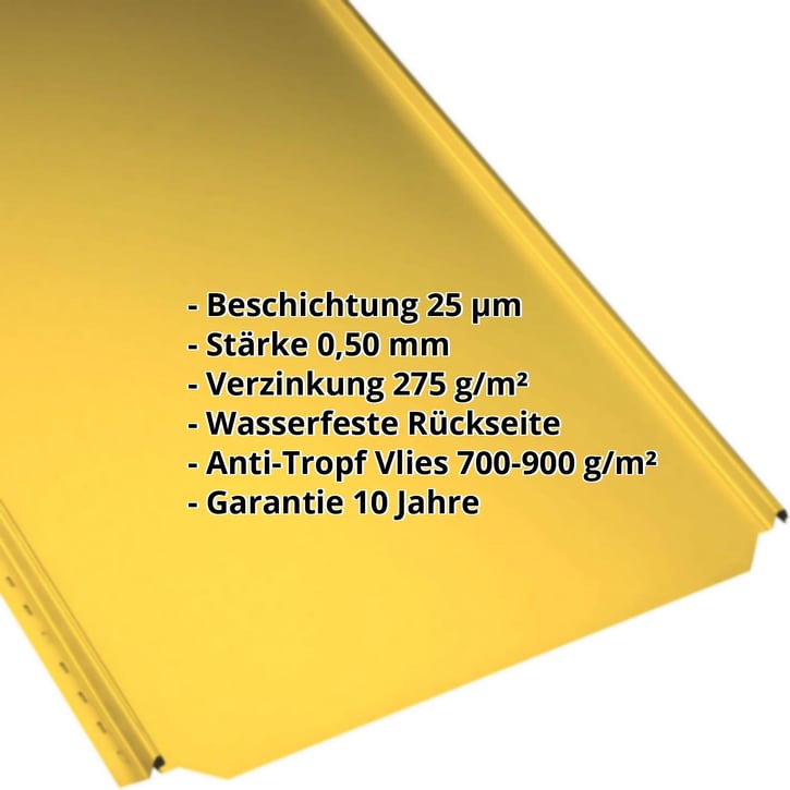 Stehfalzblech PD-510-S | Flach | Anti-Tropf 700 g/m² | Stahl 0,50 mm | 25 µm Polyester | 1021 - Rapsgelb #2