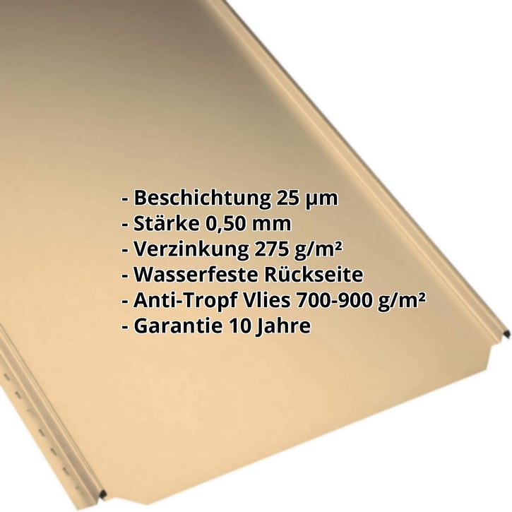 Stehfalzblech PD-510-S | Flach | Anti-Tropf 700 g/m² | Stahl 0,50 mm | 25 µm Polyester | 1002 - Sandgelb #2