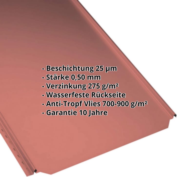 Stehfalzblech PD-510-S | Flach | Anti-Tropf 700 g/m² | Stahl 0,50 mm | 25 µm Polyester | 3016 - Korallenrot #2