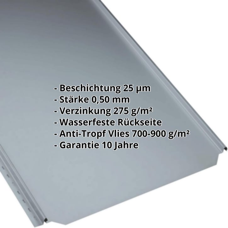 Stehfalzblech PD-510-S | Flach | Anti-Tropf 700 g/m² | Stahl 0,50 mm | 25 µm Polyester | 7000 - Fehgrau #2