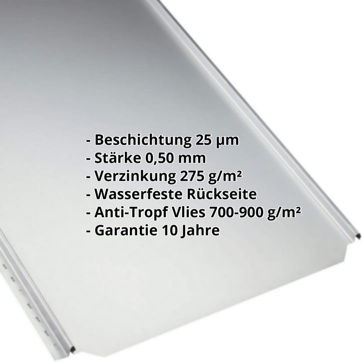 Stehfalzblech PD-510-S | Flach | Anti-Tropf 700 g/m² | Stahl 0,50 mm | 25 µm Polyester | 7035 - Lichtgrau #2