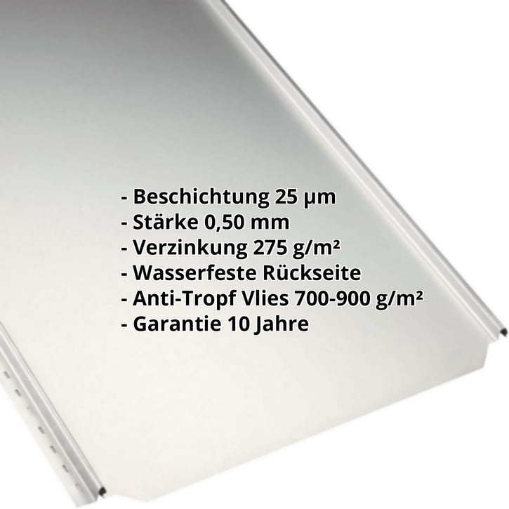 Stehfalzblech PD-510-S | Flach | Anti-Tropf 700 g/m² | Stahl 0,50 mm | 25 µm Polyester | 9002 - Grauweiß #2