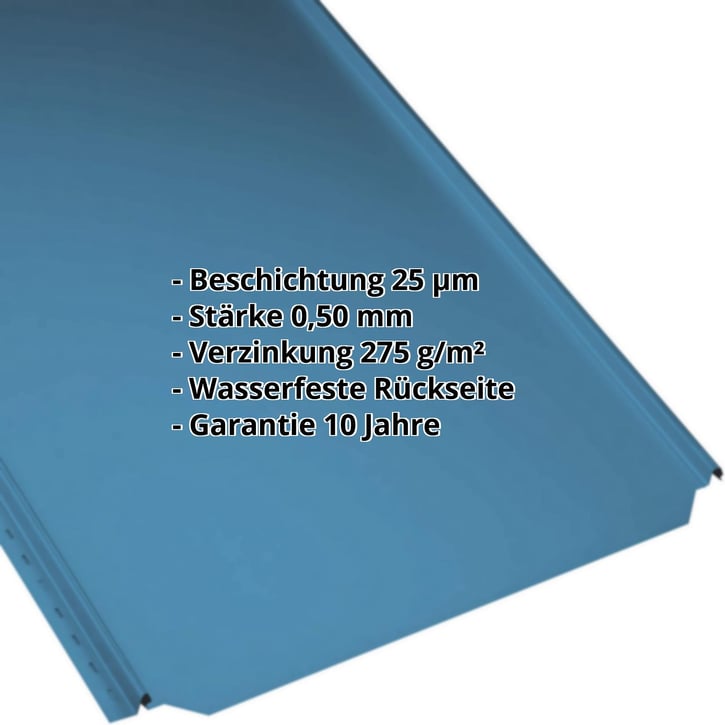 Stehfalzblech PD-510-S | Flach | Stahl 0,50 mm | 25 µm Polyester | 5010 - Enzianblau #2