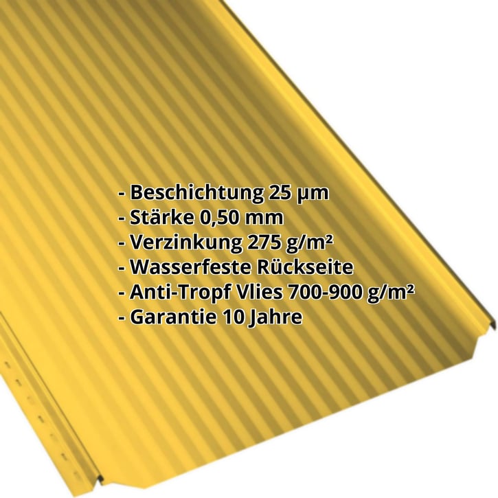 Stehfalzblech PD-510-S | Mikro | Anti-Tropf 700 g/m² | Stahl 0,50 mm | 25 µm Polyester | 1021 - Rapsgelb #2