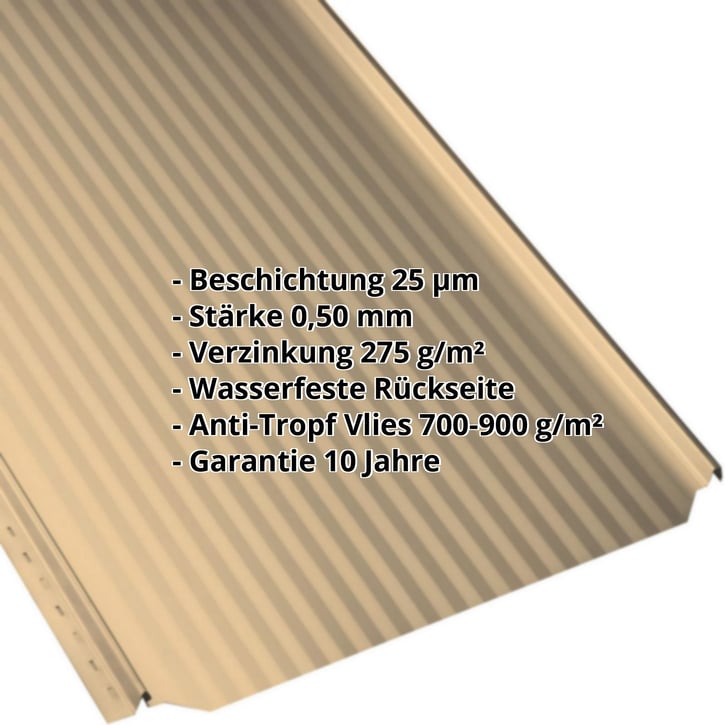 Stehfalzblech PD-510-S | Mikro | Anti-Tropf 700 g/m² | Stahl 0,50 mm | 25 µm Polyester | 1002 - Sandgelb #2