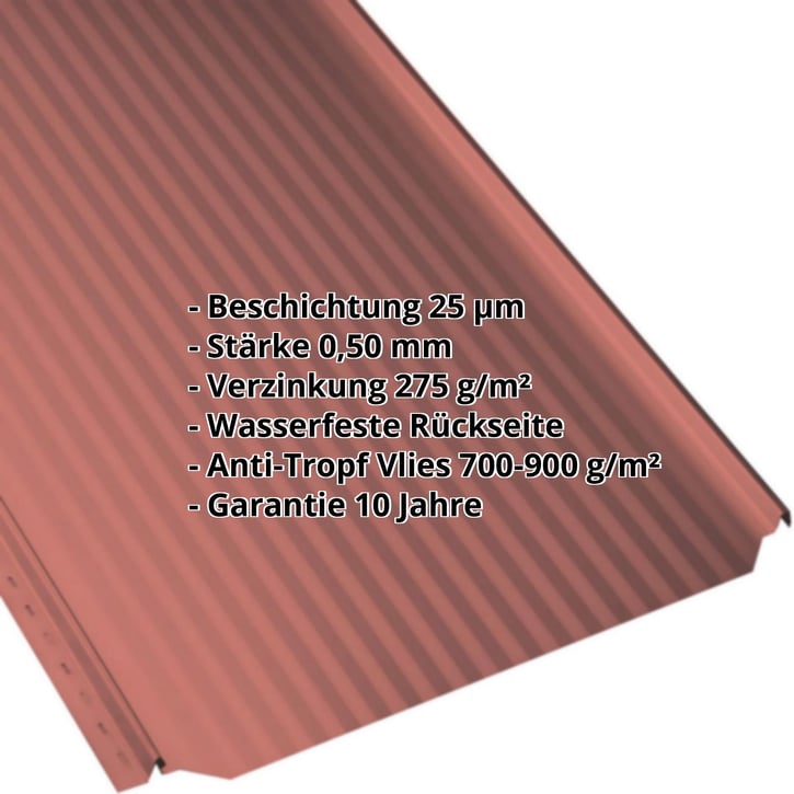 Stehfalzblech PD-510-S | Mikro | Anti-Tropf 700 g/m² | Stahl 0,50 mm | 25 µm Polyester | 3016 - Korallenrot #2