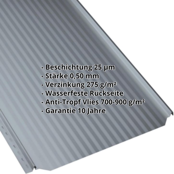 Stehfalzblech PD-510-S | Mikro | Anti-Tropf 700 g/m² | Stahl 0,50 mm | 25 µm Polyester | 7000 - Fehgrau #2