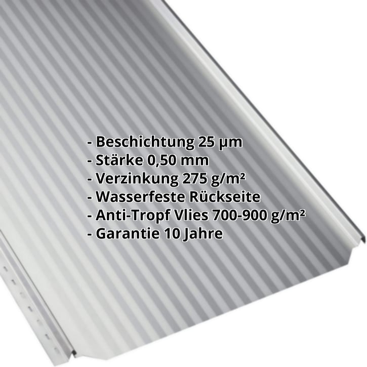 Stehfalzblech PD-510-S | Mikro | Anti-Tropf 700 g/m² | Stahl 0,50 mm | 25 µm Polyester | 7035 - Lichtgrau #2