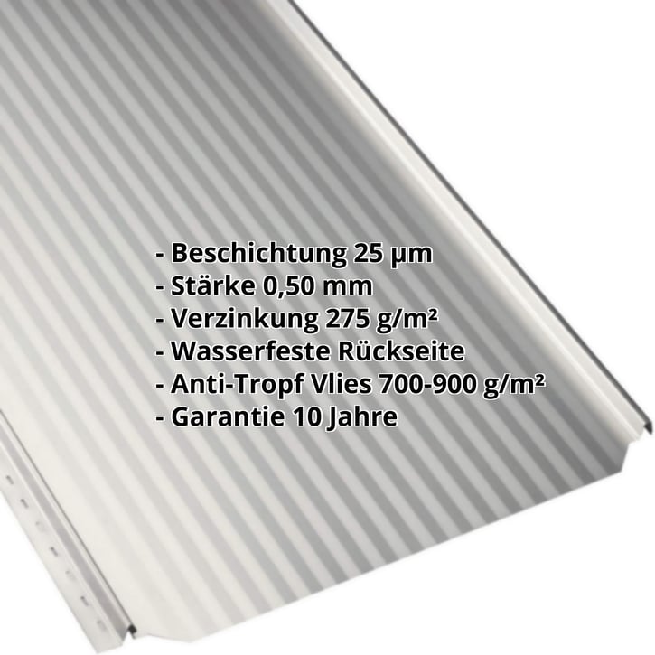 Stehfalzblech PD-510-S | Mikro | Anti-Tropf 700 g/m² | Stahl 0,50 mm | 25 µm Polyester | 9002 - Grauweiß #2