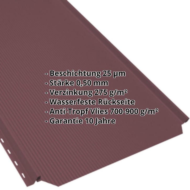 Stehfalzblech PD-510-S | Nano | Anti-Tropf 700 g/m² | Stahl 0,50 mm | 25 µm Polyester | 3005 - Weinrot #2