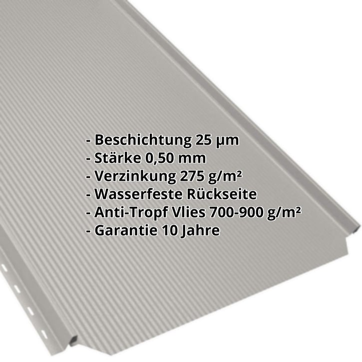 Stehfalzblech PD-510-S | Nano | Anti-Tropf 700 g/m² | Stahl 0,50 mm | 25 µm Polyester | 9002 - Grauweiß #2