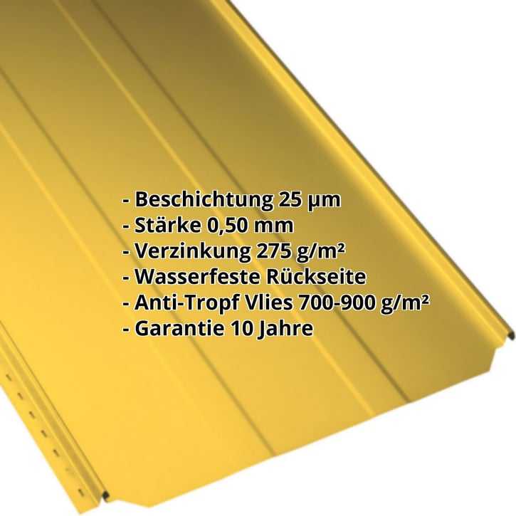 Stehfalzblech PD-510-S | Trapez | Anti-Tropf 700 g/m² | Stahl 0,50 mm | 25 µm Polyester | 1021 - Rapsgelb #2