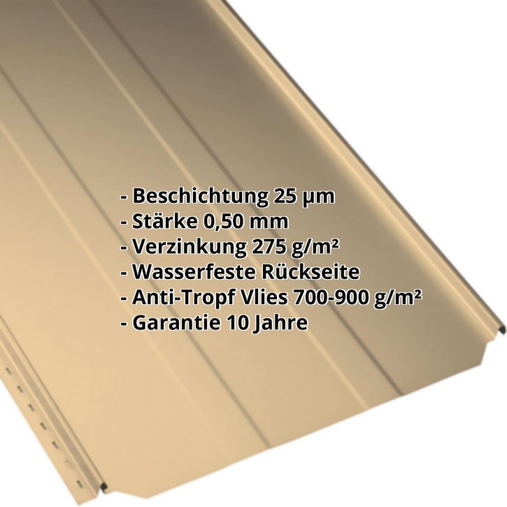 Stehfalzblech PD-510-S | Trapez | Anti-Tropf 700 g/m² | Stahl 0,50 mm | 25 µm Polyester | 1002 - Sandgelb #2