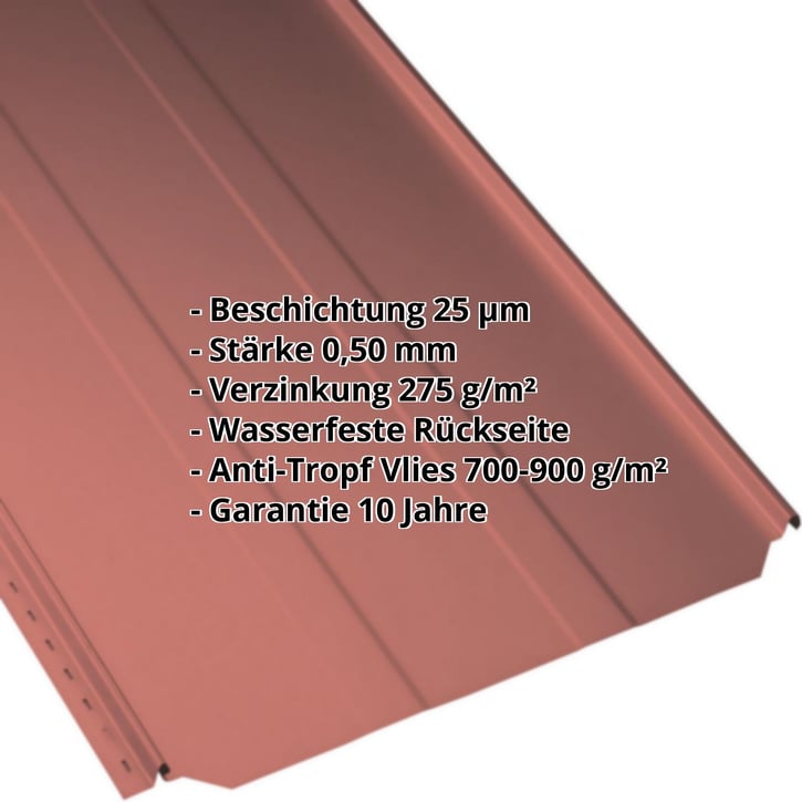 Stehfalzblech PD-510-S | Trapez | Anti-Tropf 700 g/m² | Stahl 0,50 mm | 25 µm Polyester | 3016 - Korallenrot #2