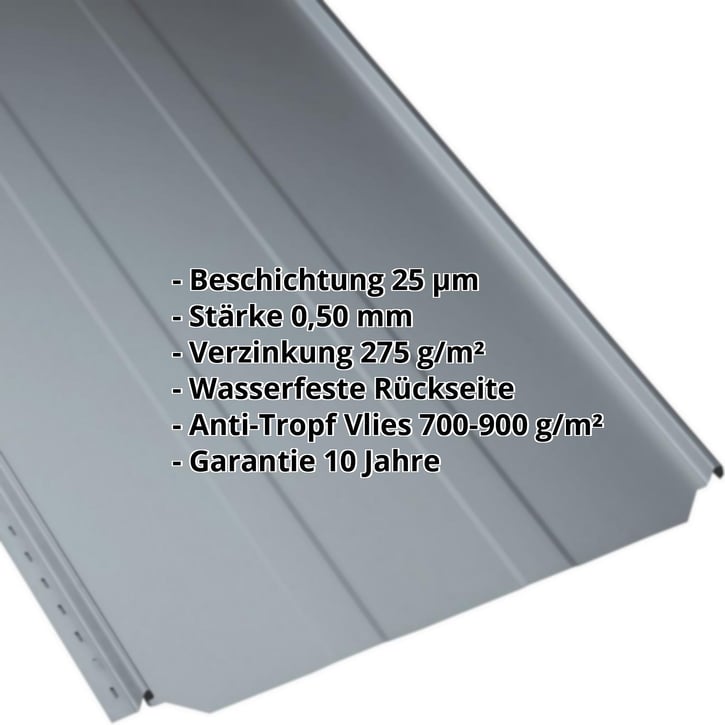 Stehfalzblech PD-510-S | Trapez | Anti-Tropf 700 g/m² | Stahl 0,50 mm | 25 µm Polyester | 7000 - Fehgrau #2