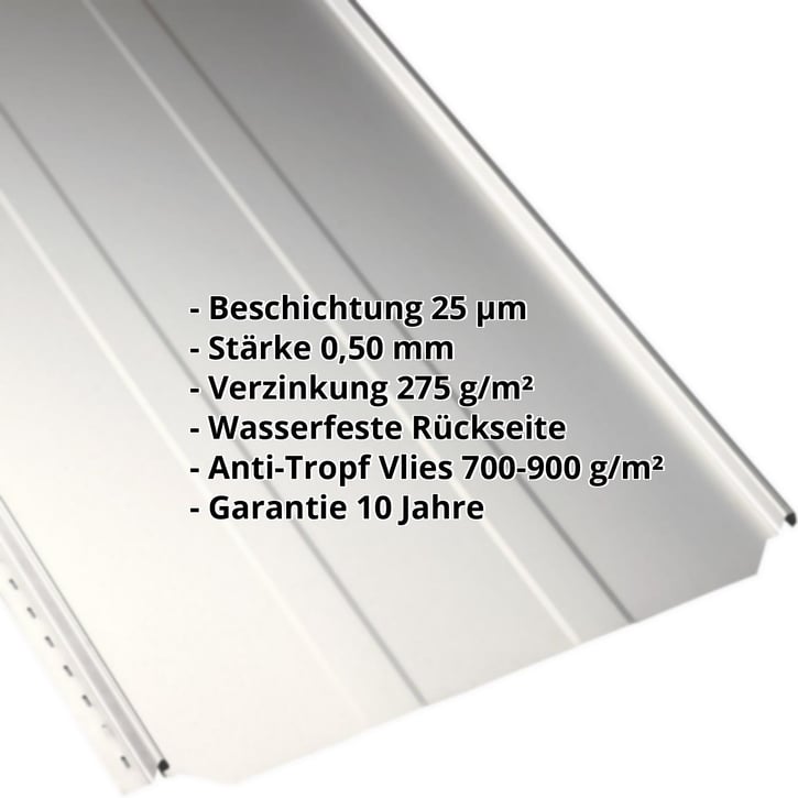 Stehfalzblech PD-510-S | Trapez | Anti-Tropf 700 g/m² | Stahl 0,50 mm | 25 µm Polyester | 9010 - Reinweiß #2