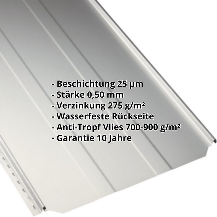 Stehfalzblech PD-510-S | Trapez | Anti-Tropf 700 g/m² | Stahl 0,50 mm | 25 µm Polyester | 9002 - Grauweiß #2