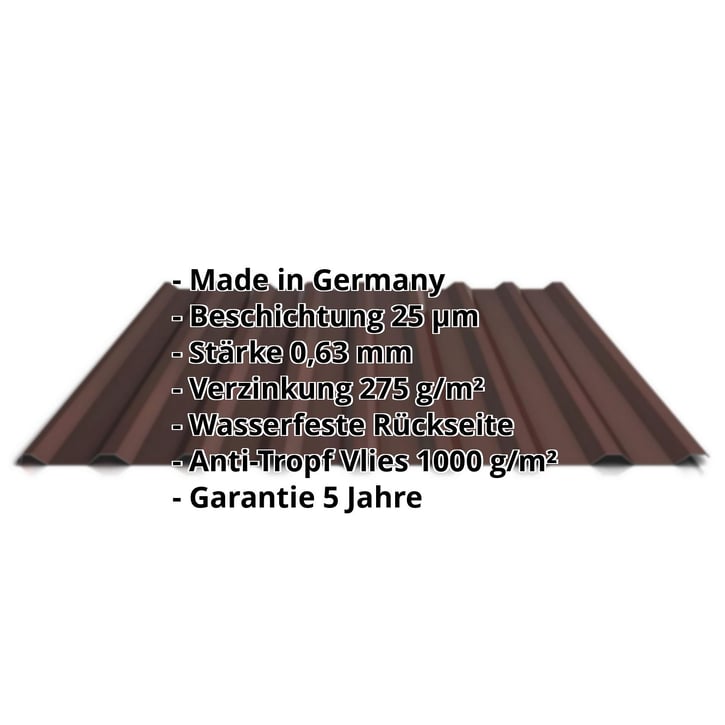 Trapezblech 20/1100 | Dach | Anti-Tropf 1000 g/m² | Stahl 0,63 mm | 25 µm Polyester | 8017 - Schokoladenbraun #2