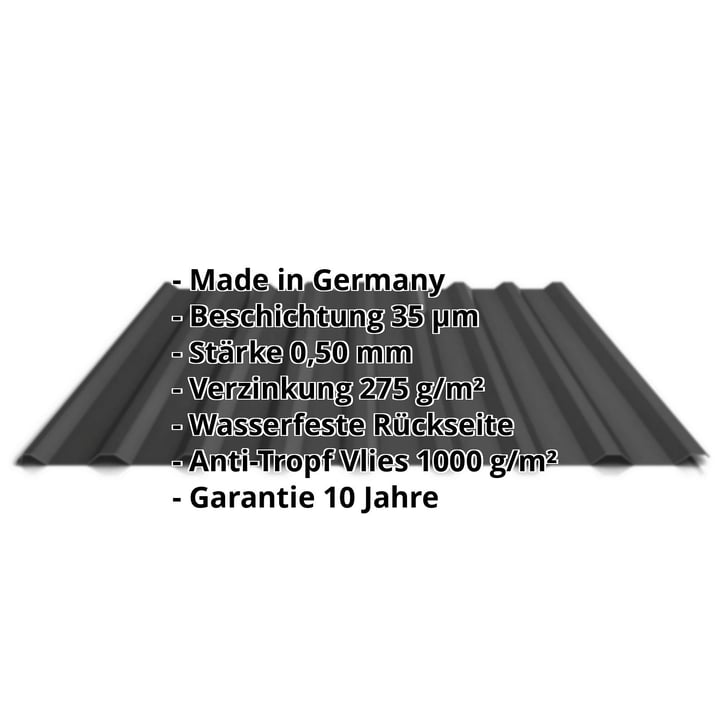 Trapezblech 20/1100 | Dach | Anti-Tropf 1000 g/m² | Stahl 0,50 mm | 35 µm Mattpolyester | 33 - Schwarz #2