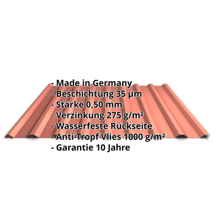 Trapezblech 20/1100 | Dach | Anti-Tropf 1000 g/m² | Stahl 0,50 mm | 35 µm Mattpolyester | 75 - Ziegelrot #2