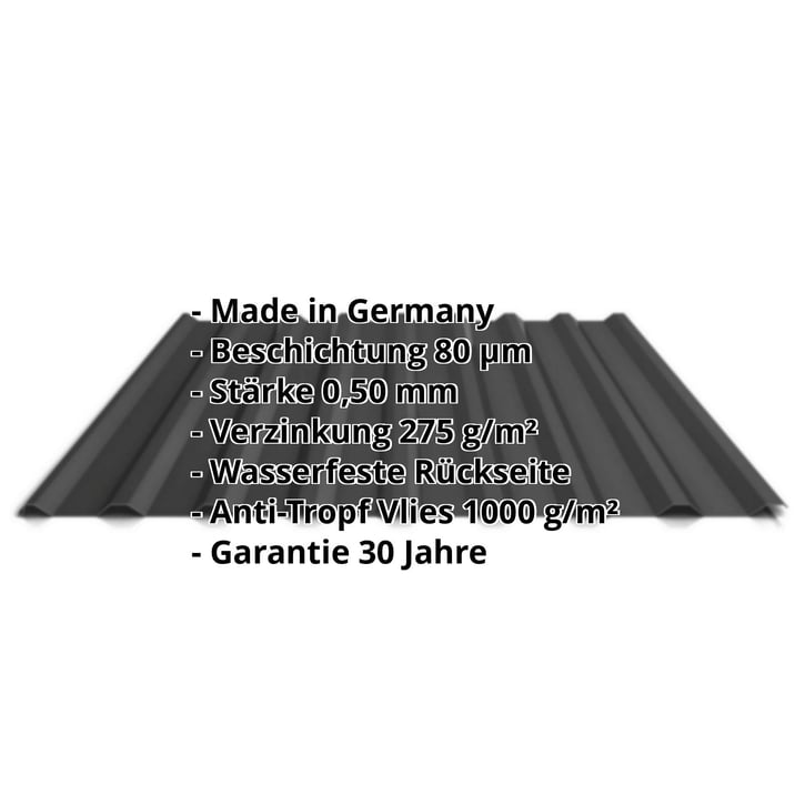 Trapezblech 20/1100 | Dach | Anti-Tropf 1000 g/m² | Stahl 0,50 mm | 80 µm Shimoco | 9005 - Tiefschwarz #2