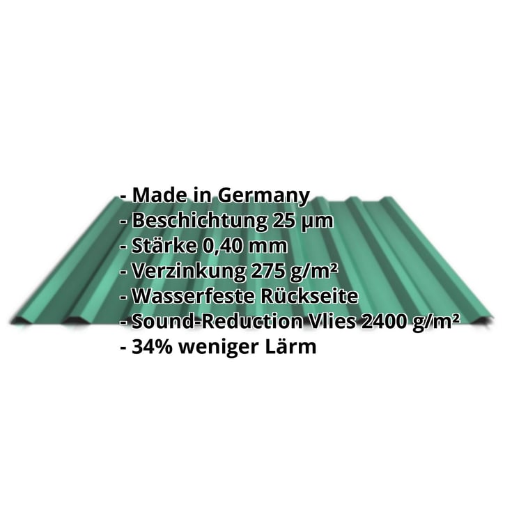 Trapezblech 20/1100 | Dach | Anti-Tropf 2400 g/m² | Sonderposten | Stahl 0,40 mm | 25 µm Polyester | 6020 - Chromoxidgrün #2