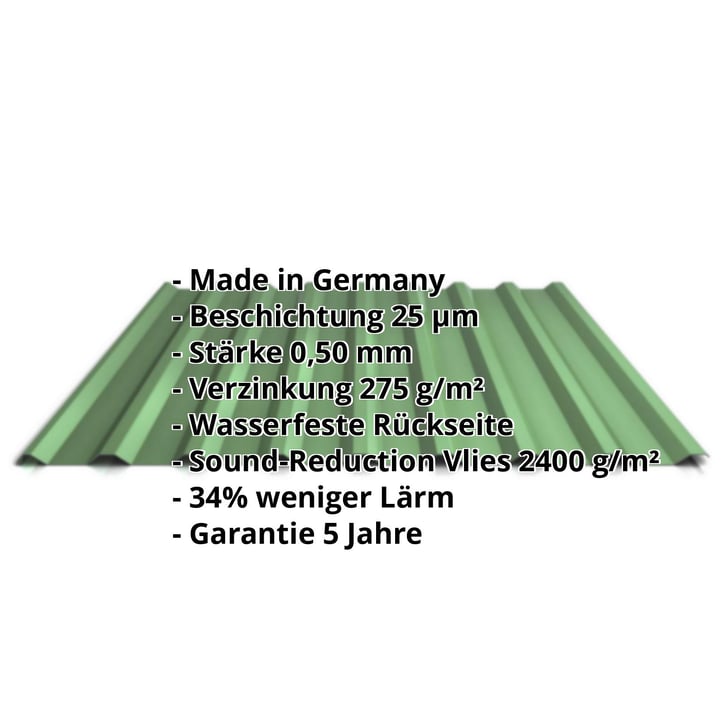 Trapezblech 20/1100 | Dach | Anti-Tropf 2400 g/m² | Stahl 0,50 mm | 25 µm Polyester | 6011 - Resedagrün #2