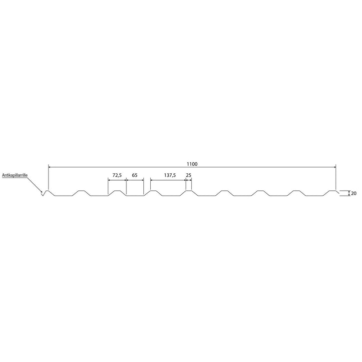 Trapezblech 20/1100 | Dach | Anti-Tropf 2400 g/m² | Stahl 0,50 mm | 25 µm Polyester | 7035 - Lichtgrau #8