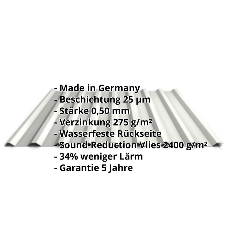 Trapezblech 20/1100 | Dach | Anti-Tropf 2400 g/m² | Stahl 0,50 mm | 25 µm Polyester | 9002 - Grauweiß #2