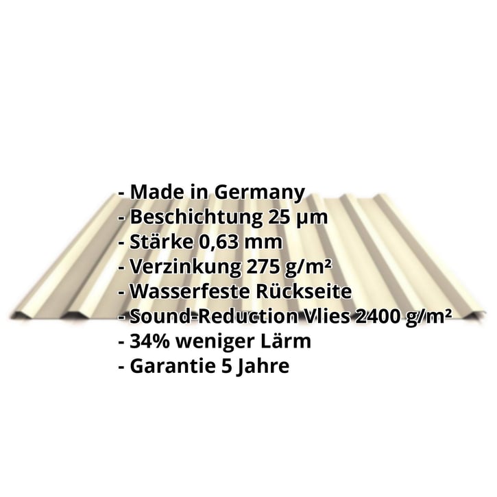 Trapezblech 20/1100 | Dach | Anti-Tropf 2400 g/m² | Stahl 0,63 mm | 25 µm Polyester | 1015 - Hellelfenbein #2