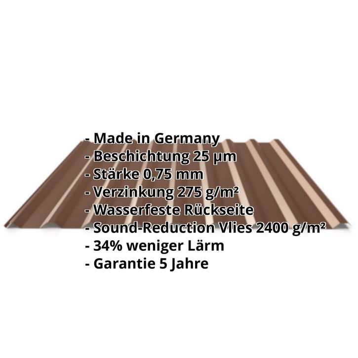 Trapezblech 20/1100 | Dach | Anti-Tropf 2400 g/m² | Stahl 0,75 mm | 25 µm Polyester | 8011 - Nussbraun #2
