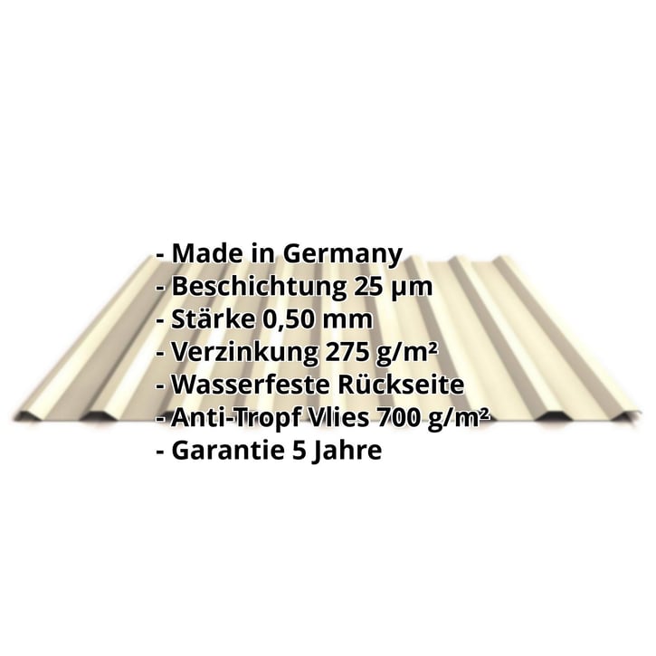 Trapezblech 20/1100 | Dach | Anti-Tropf 700 g/m² | Stahl 0,50 mm | 25 µm Polyester | 1015 - Hellelfenbein #2