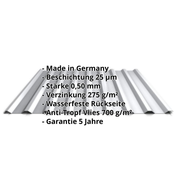 Trapezblech 20/1100 | Dach | Anti-Tropf 700 g/m² | Stahl 0,50 mm | 25 µm Polyester | 9006 - Weißaluminium #2