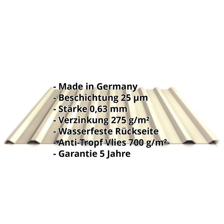 Trapezblech 20/1100 | Dach | Anti-Tropf 700 g/m² | Stahl 0,63 mm | 25 µm Polyester | 1015 - Hellelfenbein #2