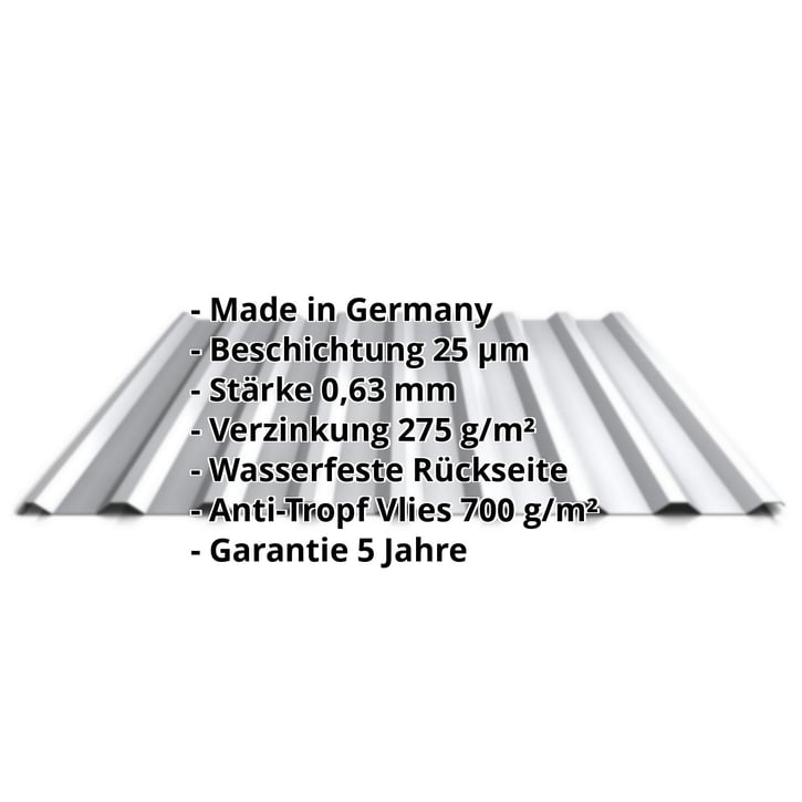 Trapezblech 20/1100 | Dach | Anti-Tropf 700 g/m² | Stahl 0,63 mm | 25 µm Polyester | 9006 - Weißaluminium #2