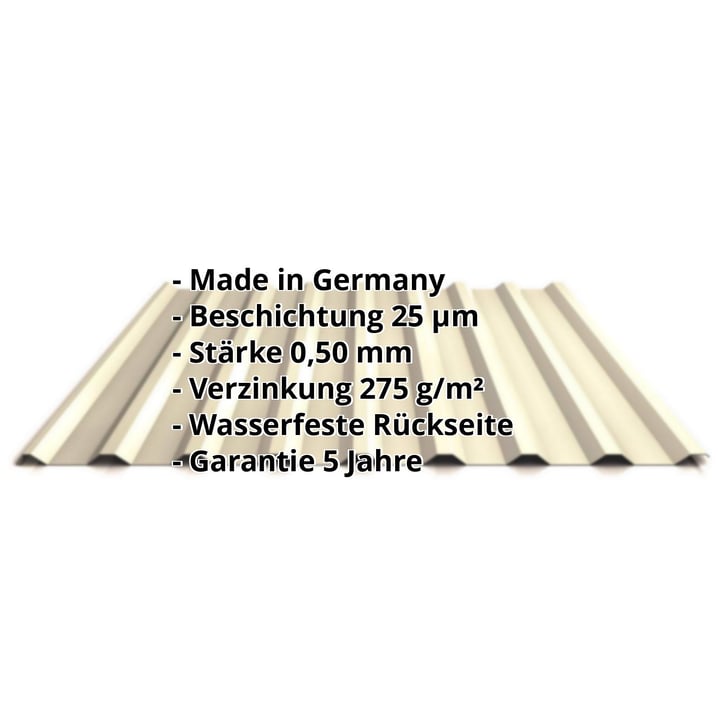 Trapezblech 20/1100 | Dach | Stahl 0,50 mm | 25 µm Polyester | 1015 - Hellelfenbein #2