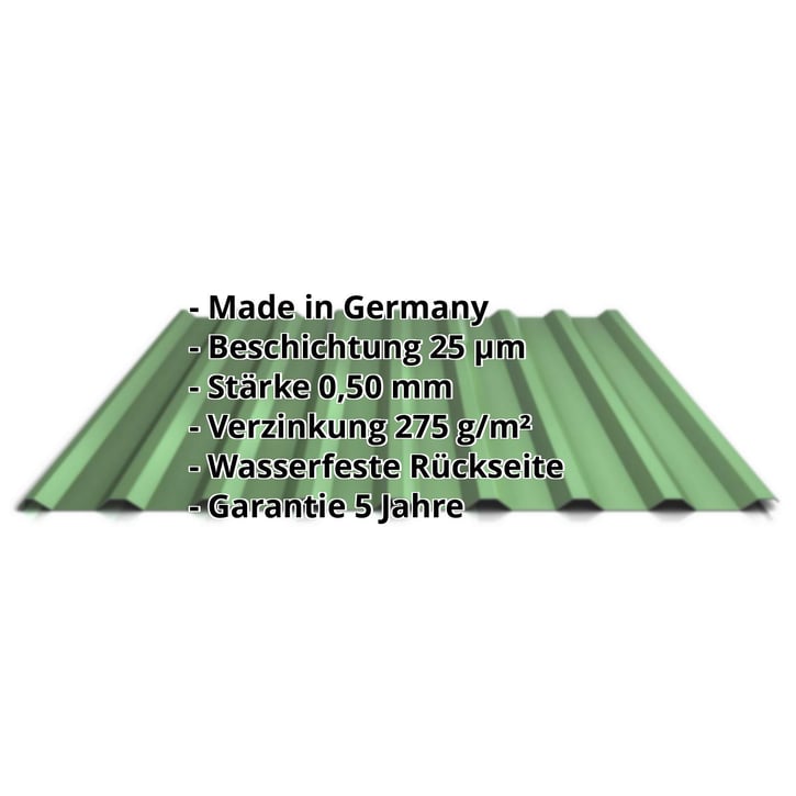 Trapezblech 20/1100 | Dach | Stahl 0,50 mm | 25 µm Polyester | 6011 - Resedagrün #2