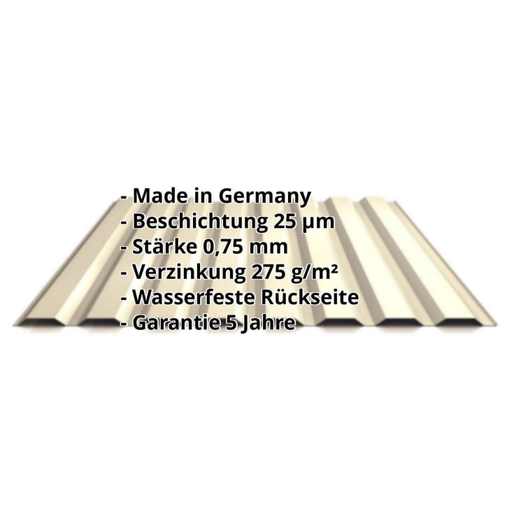 Trapezblech 20/1100 | Wand | Stahl 0,75 mm | 25 µm Polyester | 1015 - Hellelfenbein #2
