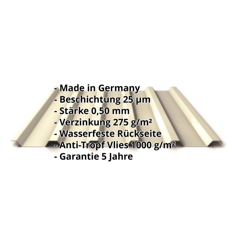 Trapezblech 35/207 | Dach | Anti-Tropf 1000 g/m² | Stahl 0,50 mm | 25 µm Polyester | 1015 - Hellelfenbein #2