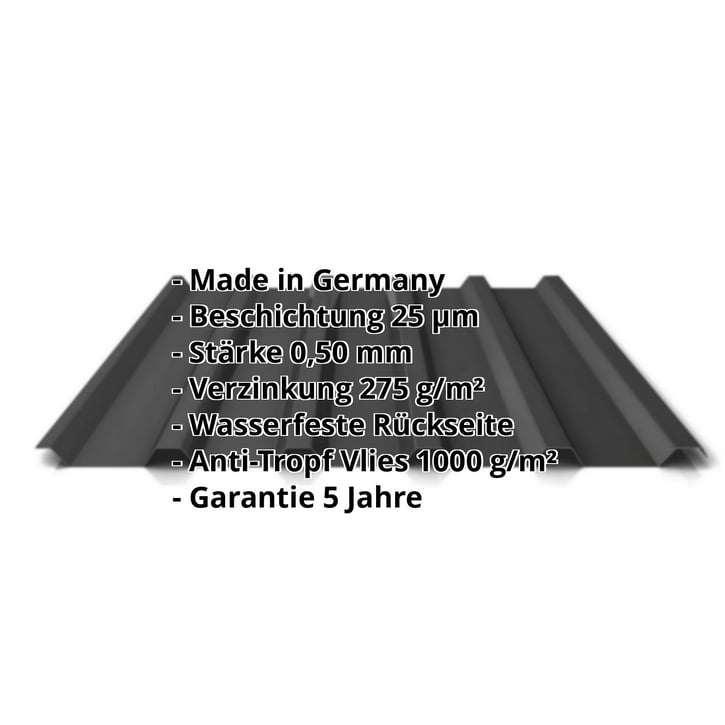 Trapezblech 35/207 | Dach | Anti-Tropf 1000 g/m² | Stahl 0,50 mm | 25 µm Polyester | 9005 - Tiefschwarz #2