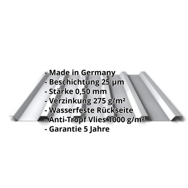 Trapezblech 35/207 | Dach | Anti-Tropf 1000 g/m² | Stahl 0,50 mm | 25 µm Polyester | 9006 - Weißaluminium #2