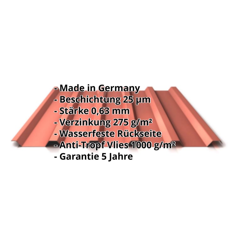Trapezblech 35/207 | Dach | Anti-Tropf 1000 g/m² | Stahl 0,63 mm | 25 µm Polyester | 8004 - Kupferbraun #2