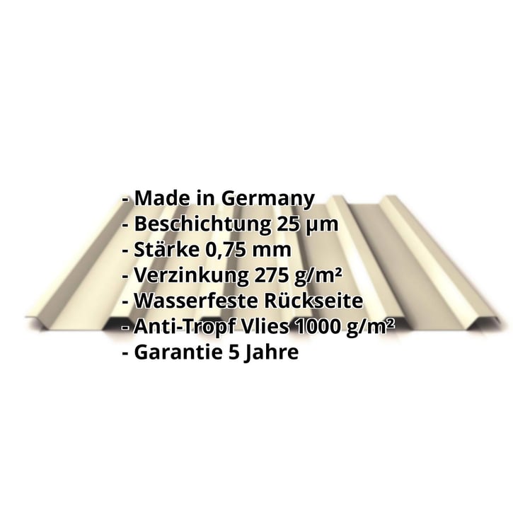 Trapezblech 35/207 | Dach | Anti-Tropf 1000 g/m² | Stahl 0,75 mm | 25 µm Polyester | 1015 - Hellelfenbein #2