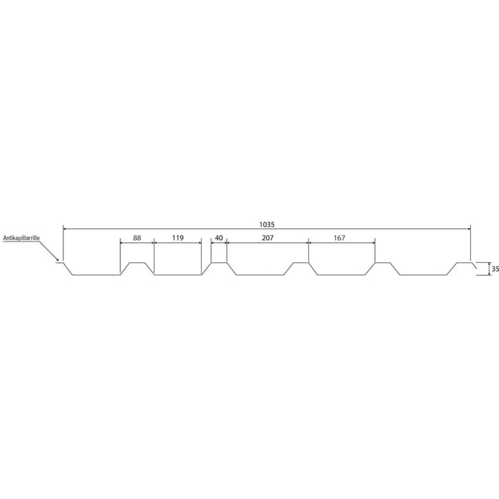 Trapezblech 35/207 | Dach | Anti-Tropf 1000 g/m² | Stahl 0,50 mm | 35 µm Mattpolyester | 33 - Schwarz #8