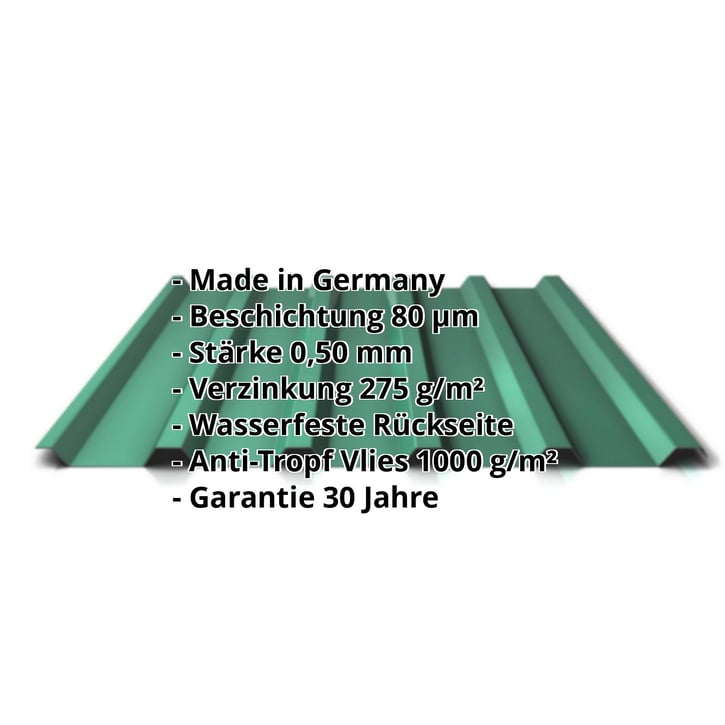 Trapezblech 35/207 | Dach | Anti-Tropf 1000 g/m² | Stahl 0,50 mm | 80 µm Shimoco | 6020 - Chromoxidgrün #2