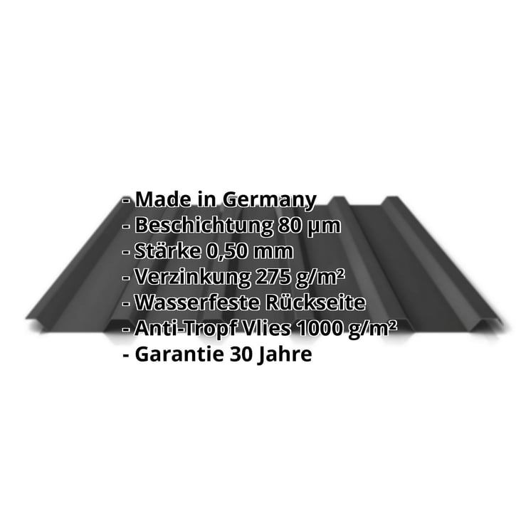 Trapezblech 35/207 | Dach | Anti-Tropf 1000 g/m² | Stahl 0,50 mm | 80 µm Shimoco | 9005 - Tiefschwarz #2