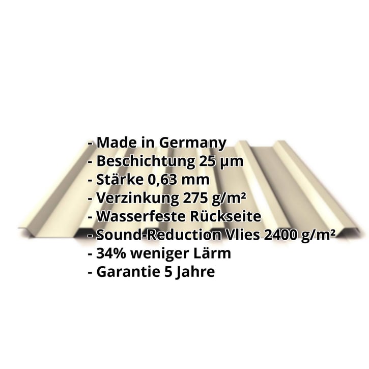 Trapezblech 35/207 | Dach | Anti-Tropf 2400 g/m² | Stahl 0,63 mm | 25 µm Polyester | 1015 - Hellelfenbein #2