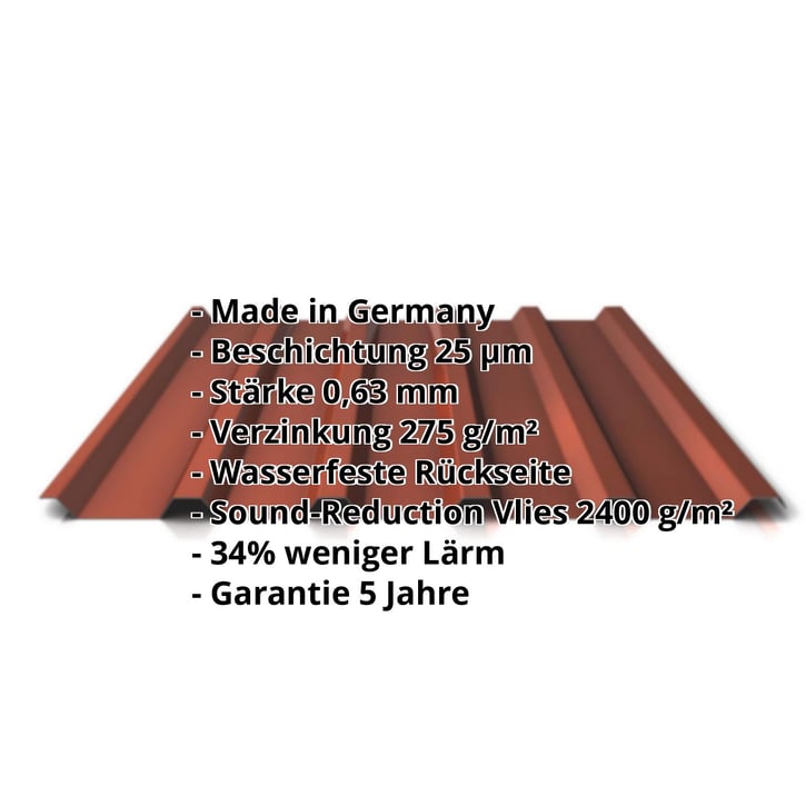Trapezblech 35/207 | Dach | Anti-Tropf 2400 g/m² | Stahl 0,63 mm | 25 µm Polyester | 8012 - Rotbraun #2
